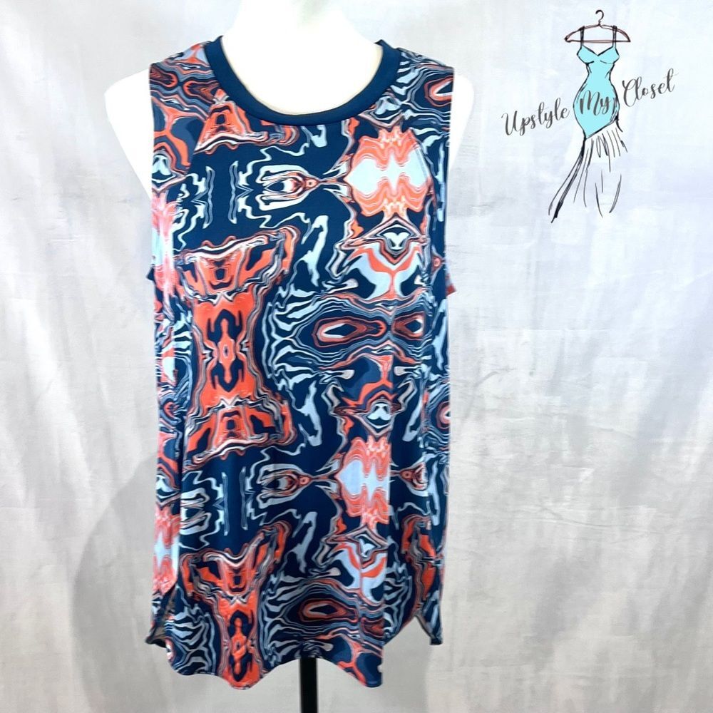 Crane abstract print performance active tank top size large